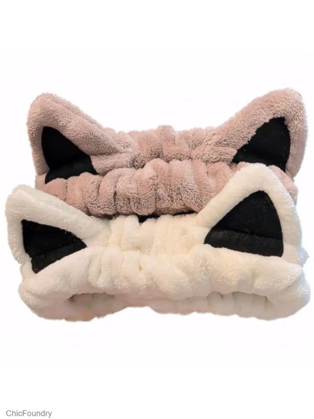 2-Pack Cat Ear Spa Headbands for Washing Face Skincare Fleece Hair Wraps